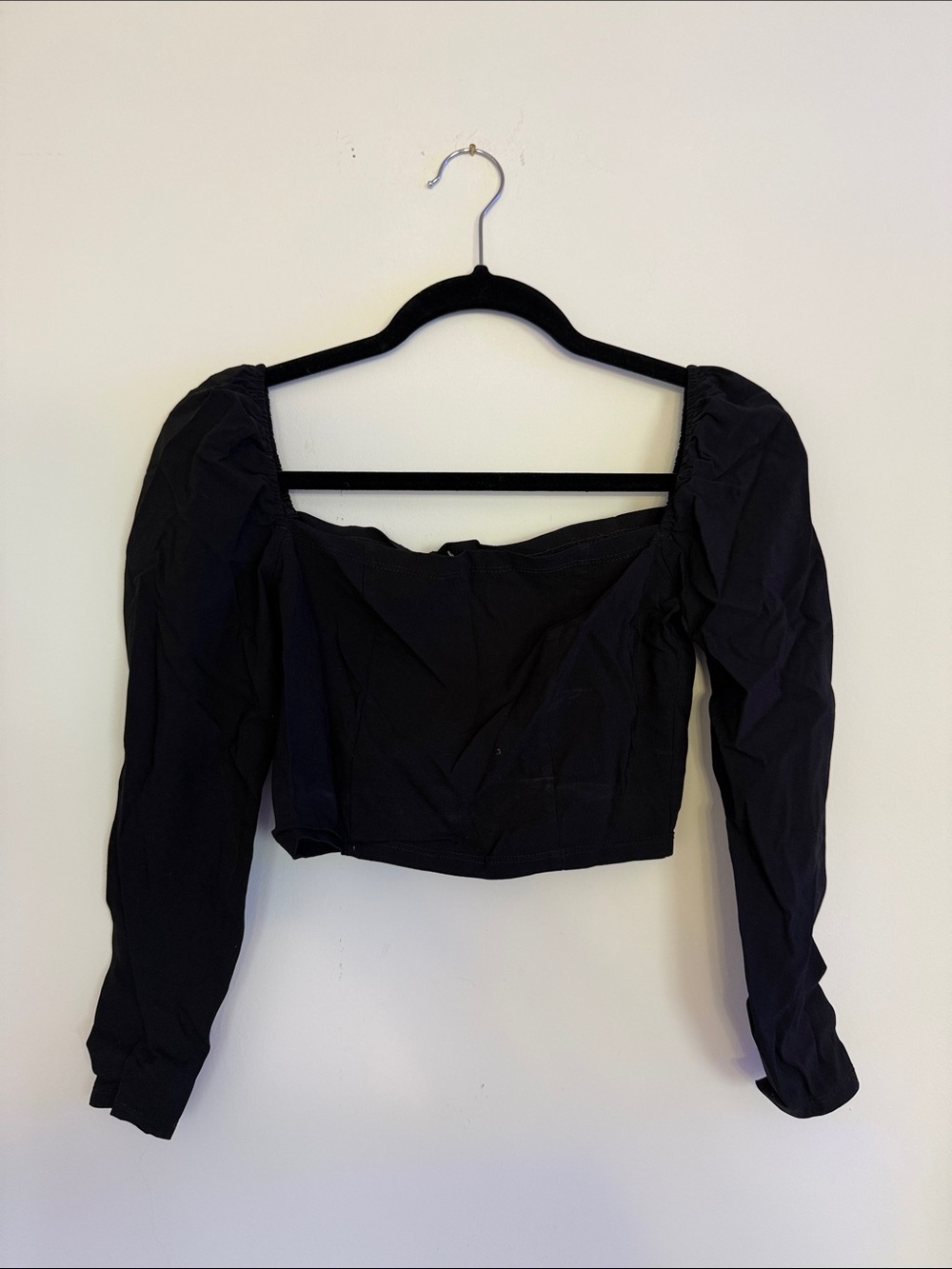 Urban Outfitters Black Puff-Sleeve Square-Neck Crop Top